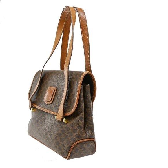 CELINE Logo Macadam Pattern Shoulder Bag PVC Leather Brown Italy - Picture 2 of 16